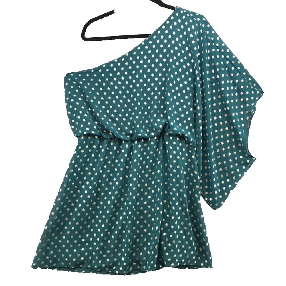 Meritt Caramela One Shoulder Mini Dress Womens 1X Green Dot Party Whimsical